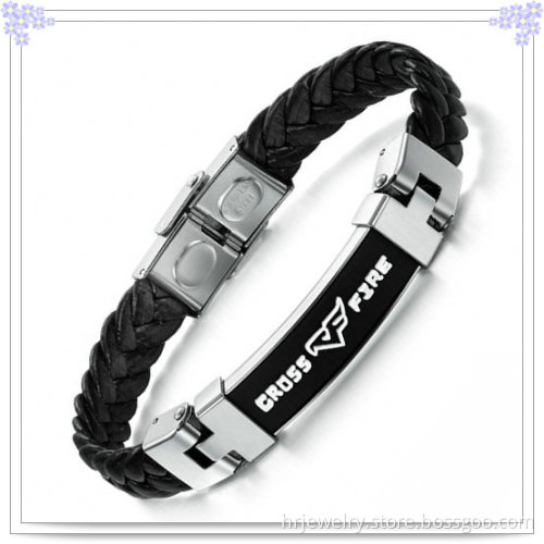 Stainless Steel Fashion Jewelry Leather Bracelet (HR6117)